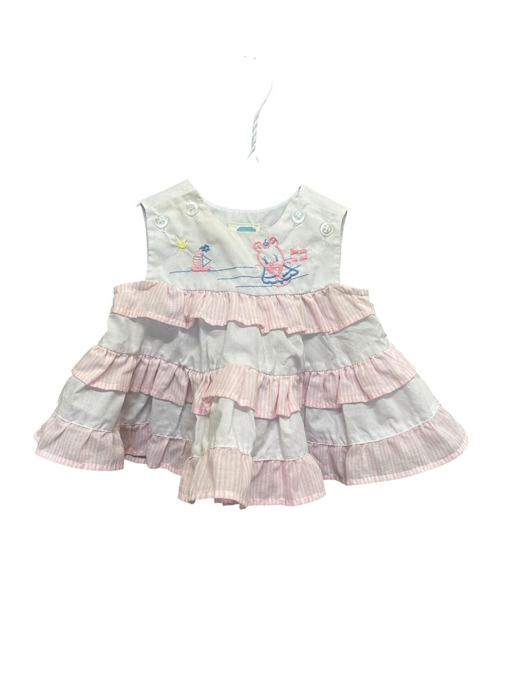 Vintage Tiered Ruffle Baby Dress | Pink & White Stripe | 6M